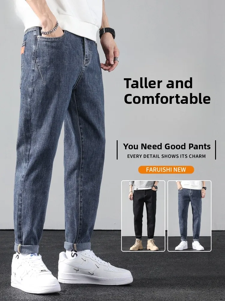 

Новые мужские джинсы 2026 года: свободные, прямые, повседневные, универсальные, от модного бренда, весна-осень, смесь хлопка, полиэстера и спандекса
