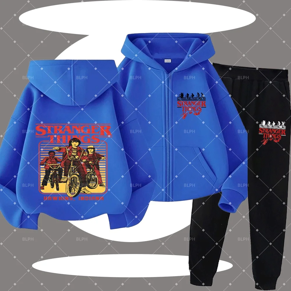 

Детский комплект худи с капюшоном на молнии в стиле Stranger Things, классический дизайн Хокинс Индиана, удобный худи с длинными рукавами для мальчиков и девочек
