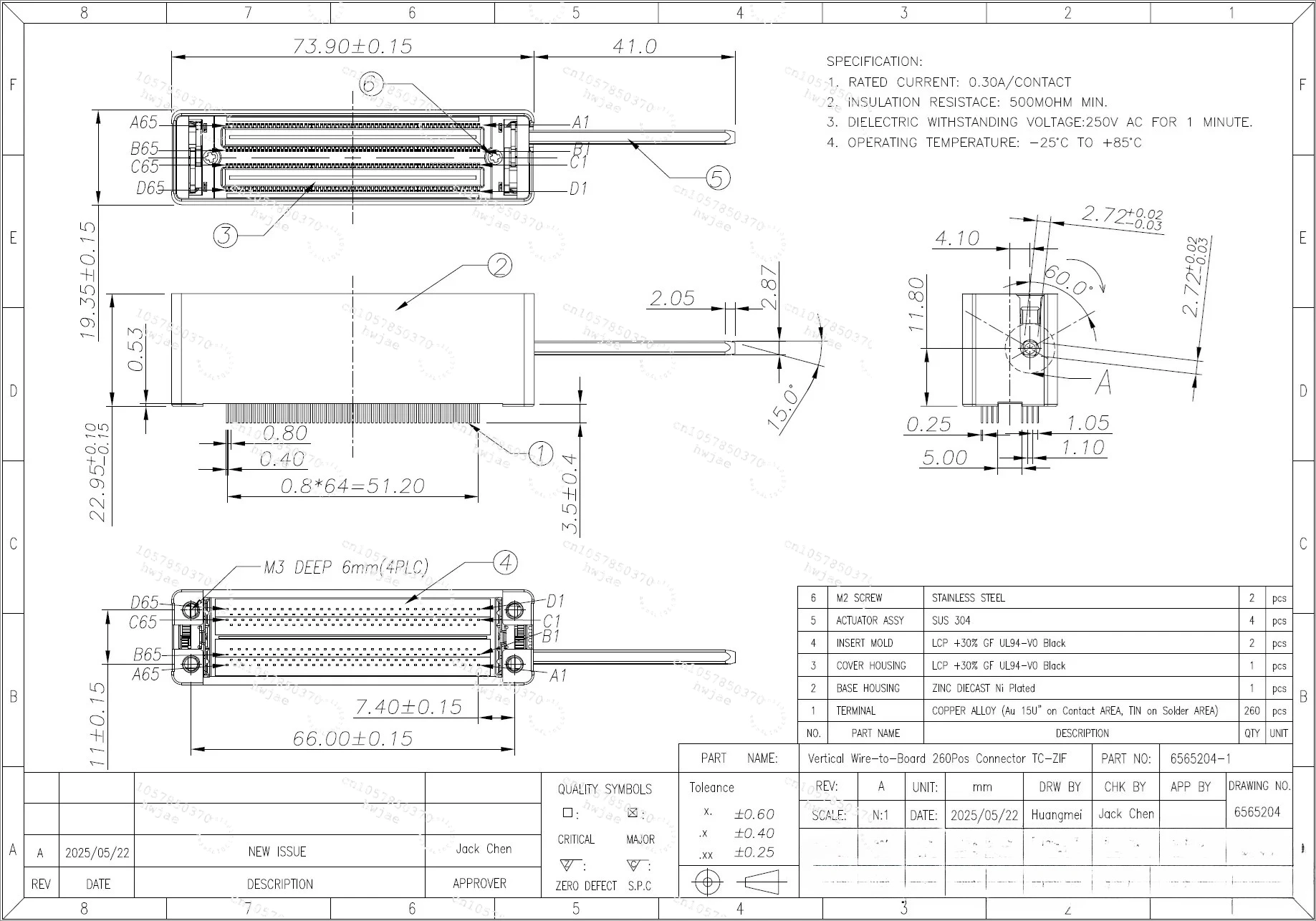 

TC-ZIF 260Pin Wire-to-Board Connector Vertical TC-ZIF 260Pin Connector 6565204-1