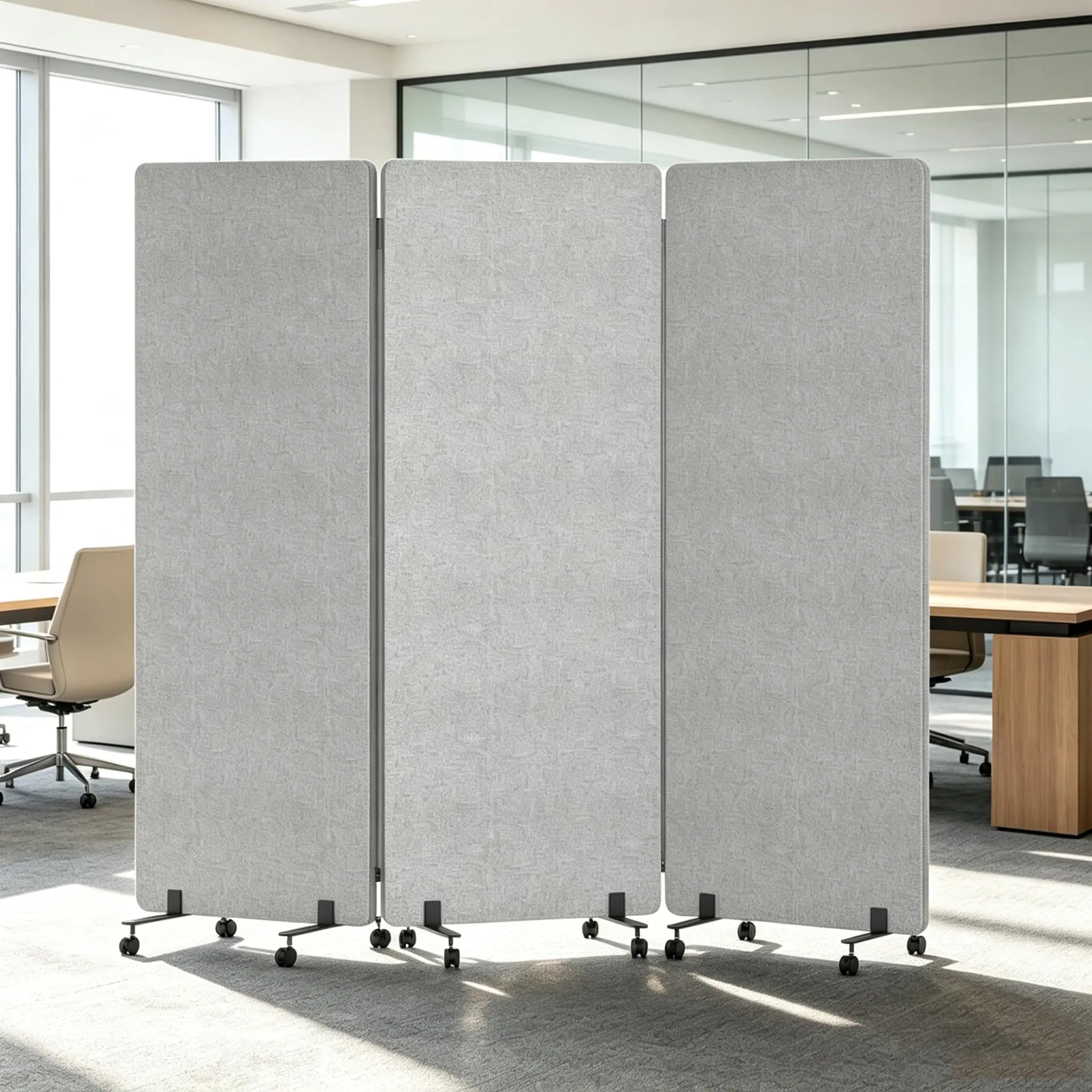 Soundproof Room Divider 3 Panels Rolling Room Divider with Wheels