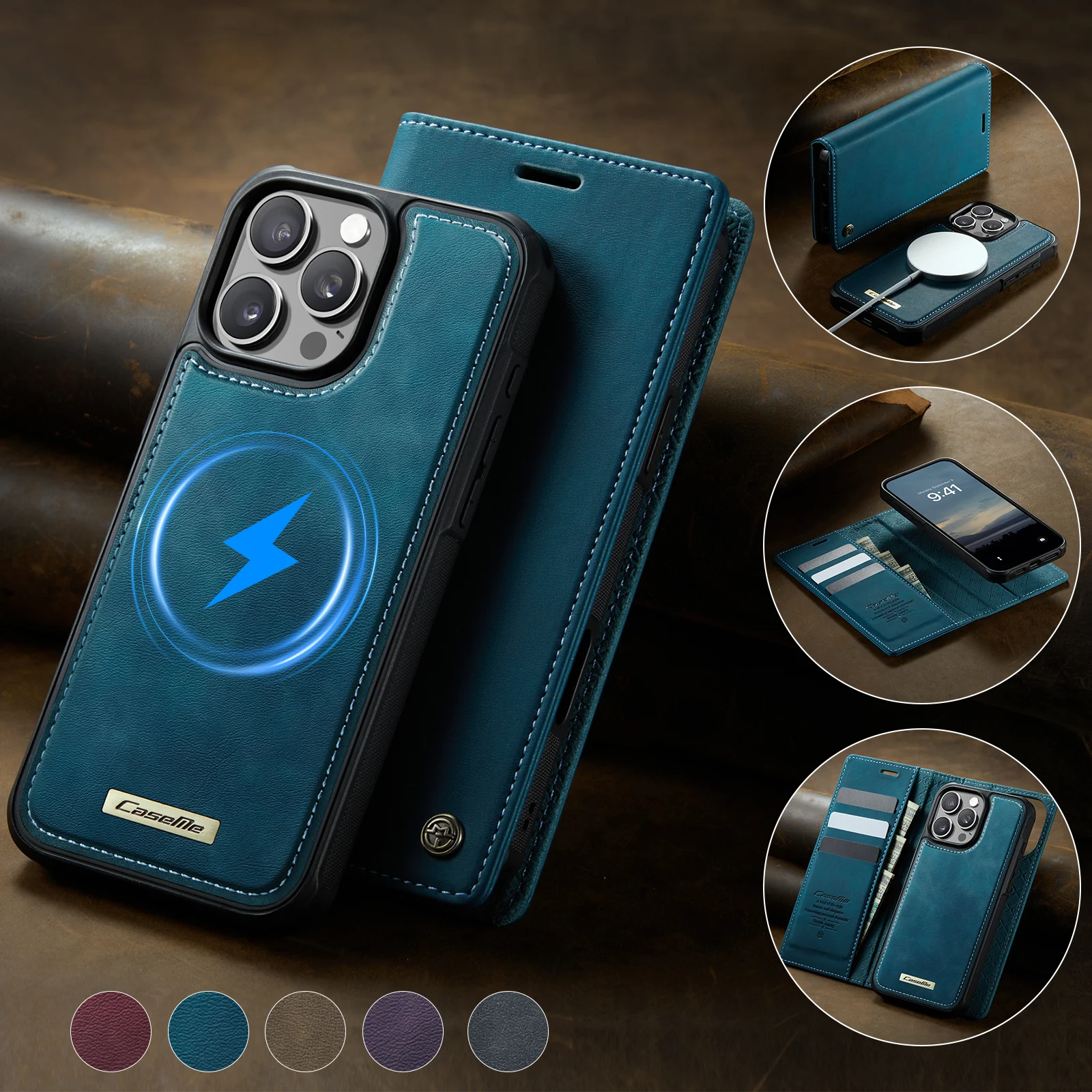 

Съемный магнитный флип-кожаный чехол 2 в 1, для iPhone 16 17 Pro Max Air 15 14 13 12 11 Pro Max Plus Card Solt Wallet Cover