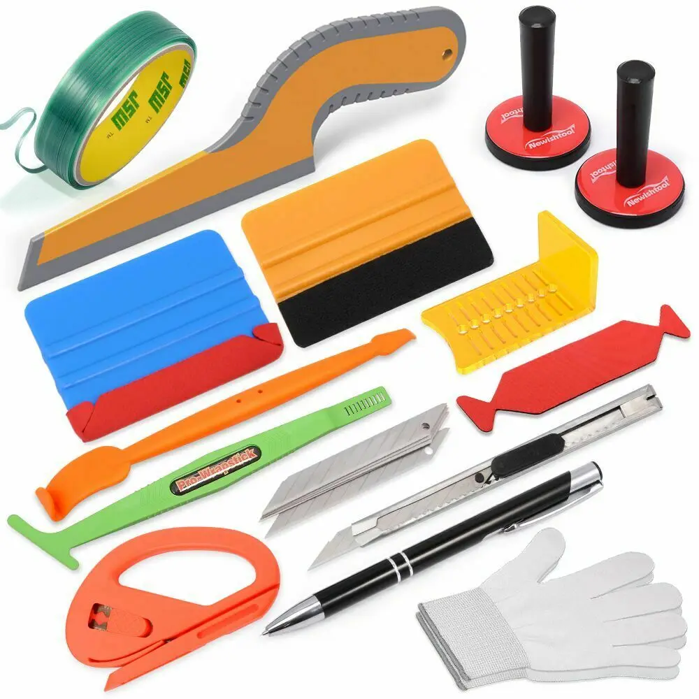 Car Wrap Kit Vinyl Wrapping Tools with Rubber Squeegee Marker Magnet Gloves