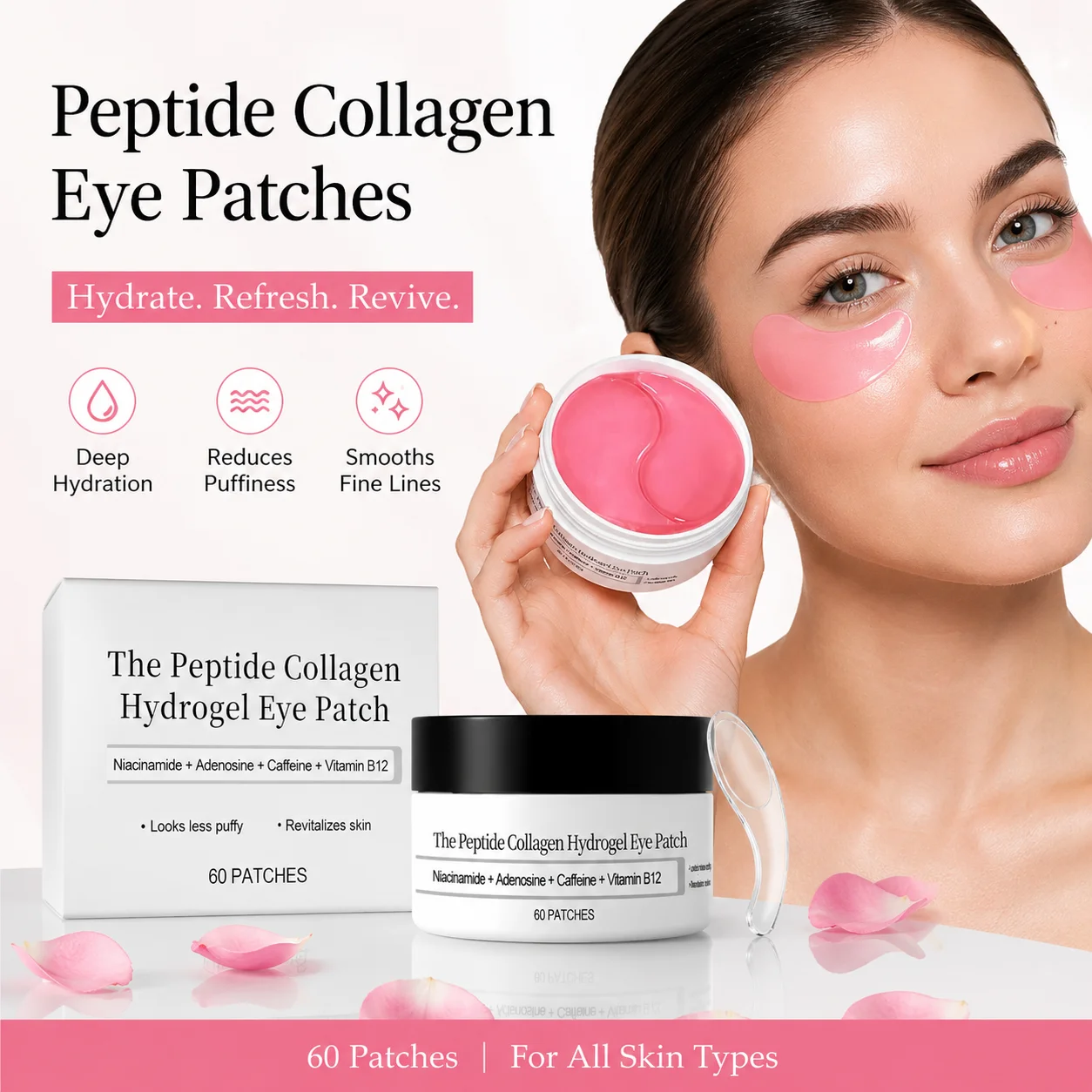 Peptide Collagen Hydrogel Eye Patch Reduce Wrinkle Dark Circles Improve Undereye Bag Cooling Firm Under Eye Patches Gel Eye Mask