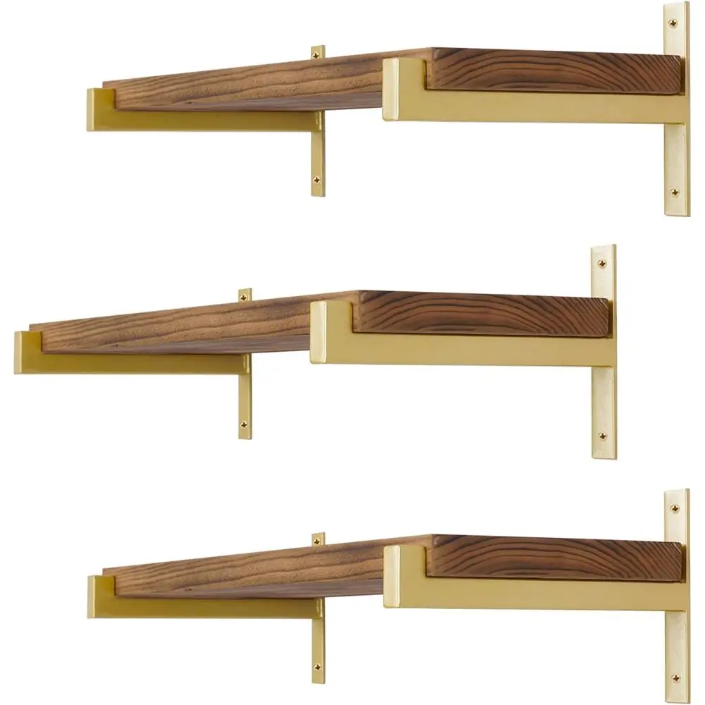 

6 Pcs Heavy Duty Shel Brackets 12 Inch Wall Mounted Industrial Metal Shelving Supports with Lip Gold