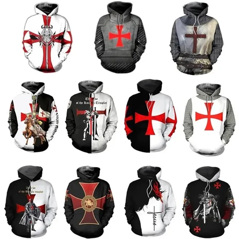 Rycerz templariuszy męska bluza z kapturem 3d drukowane mężczyźni kobiety Casual bluzy z kapturem swetry Hip Hop Harajuku Streetwear topy