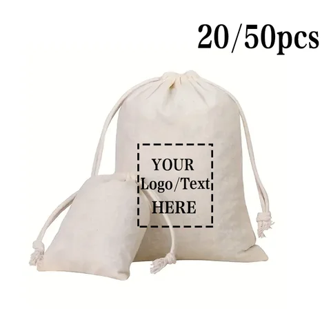 20/50pcs LOGO Custom Gift Bag Cotton Storage Drawstring Bag Personalized Pictures Text Dust Bag for home, Christmas gift package