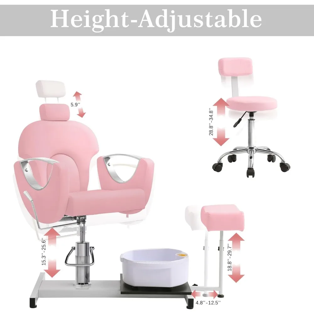 Reclining Pedicure Chair with Stool, Adjustable Pedicure Station,Pedicure Chair No Plumbing, 360 Degree Swivel Foot Spa Chair