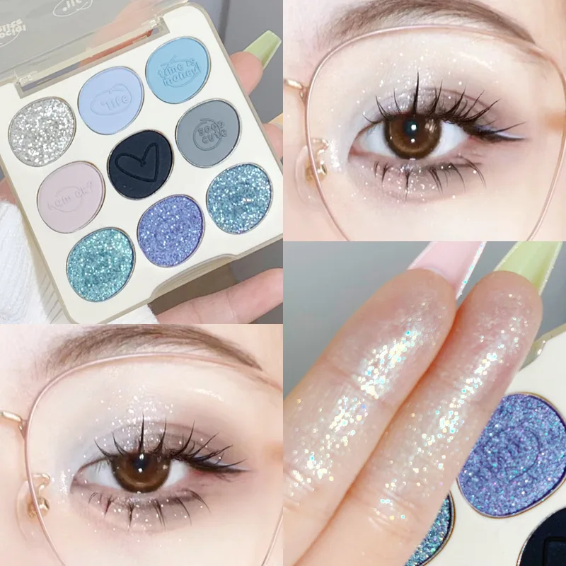 XiXi-Palette de fards à barrage à paillettes brillantes, ombre à barrage mignonne naturelle, maquillage étanche longue durée, cosmétiques de beauté rares, 256, 9 couleurs