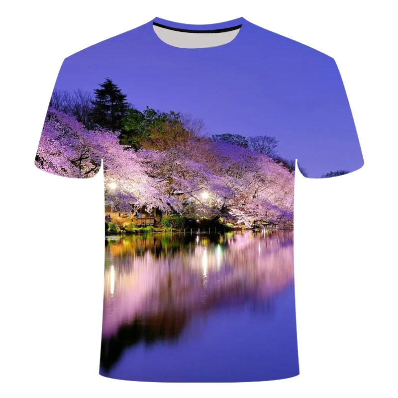 Men's 3D printed natural landscape T-shirt, sunset glow casual clothing, personality, fashion, summer image 5