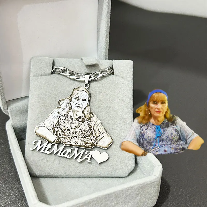 Customized Photo Necklace Stainless Steel Laser Engraved Pendant Cuban Chain Personalized Pendant With Text Customize Gifts