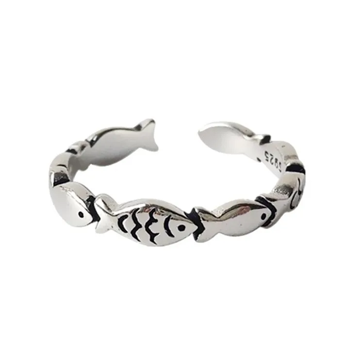 Women's 925 Sterling Silver Fish Adjustable Ring, Engagement