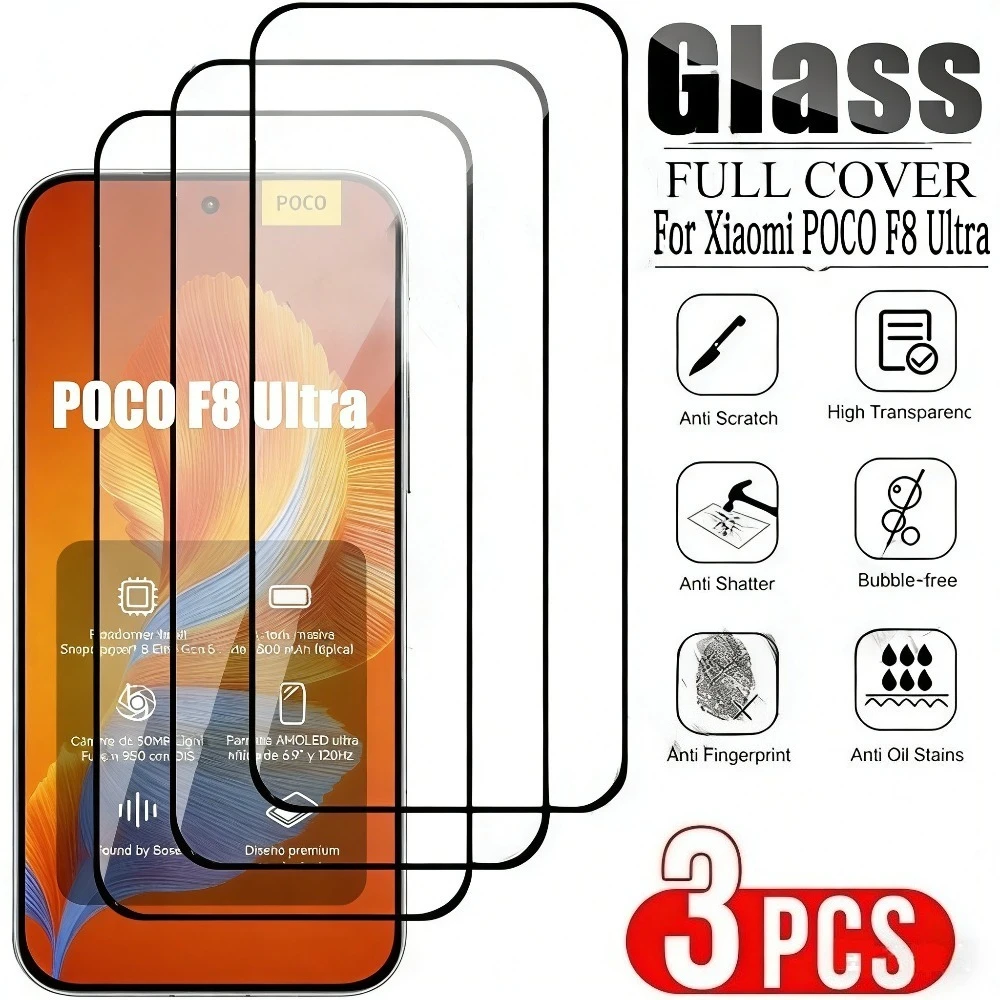 

3Pcs Ultra Clear Screen Protector for Xiaomi Poco F8 F7 Ultra F6 F5 Pro F4 F3 GT Tempered Glass for Poco X7 X6 X5 Pro X4 X3 GT