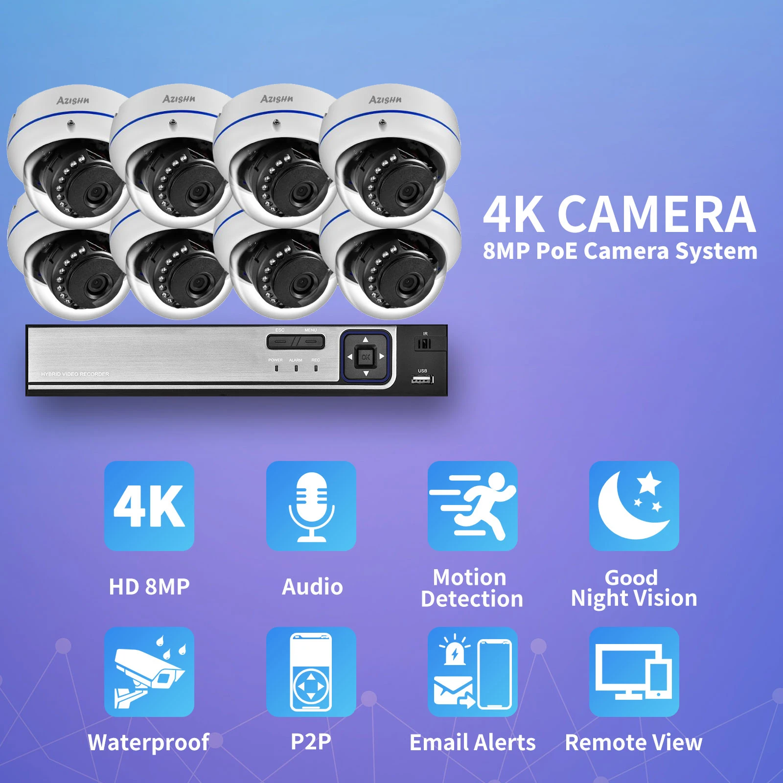 Imagem -02 - Câmera ip 4k 8mp H.265 Poe Nvr Sistema de Câmera Detecção de Movimento Ultra Alta Definição Câmera ip