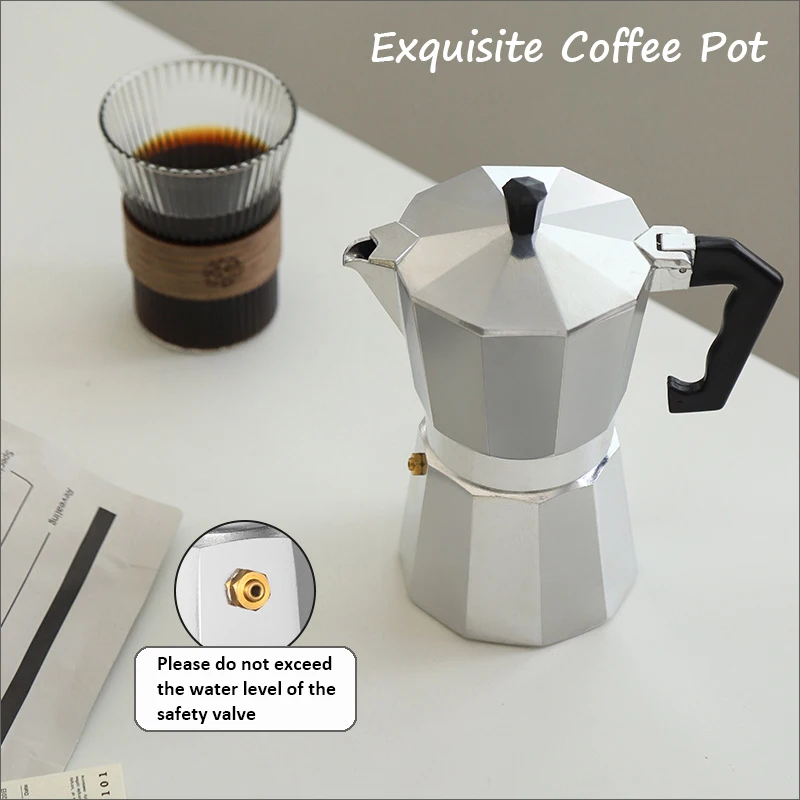 Italian Coffee Machine with Handle Octagonal Aluminium Alloy Coffee Cups Home Applicable Stove Espresso Flat Bottom Moka Pot