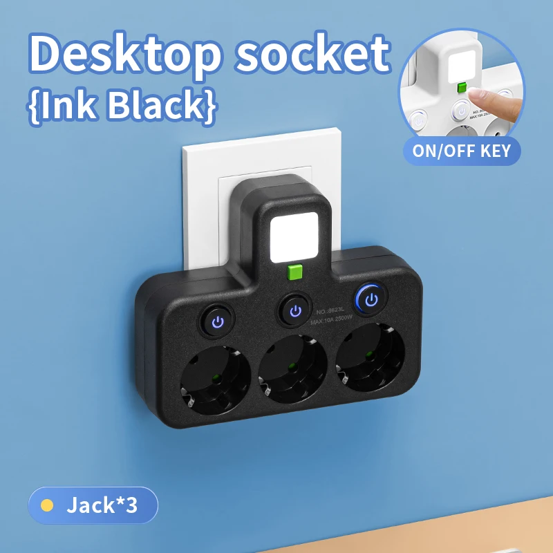 EU-Steckdosenleiste mit 3 AC-Steckdosen + 2 USB-Anschlüssen + 1 Typ-C, 6-in-1 Steckdosenadapter Kabelloses Wandladegerät für Zuhause und Büro