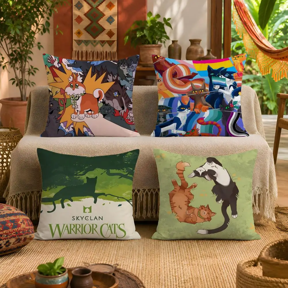 Warrior Cats Cushion Cover 1pc Square Plush Pillow Cover Soft Fuzzy Removable Washable Sofa Bed Bedroom Decor