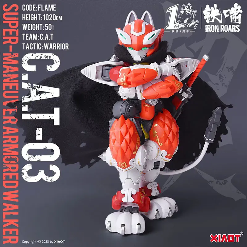 Iron Roar Xiaot Original Anime Figure 17cm 1/60 C.A.T 03 Flame Ninja Cat-shaped Assembly Mecha Model Super Action Figure Toys