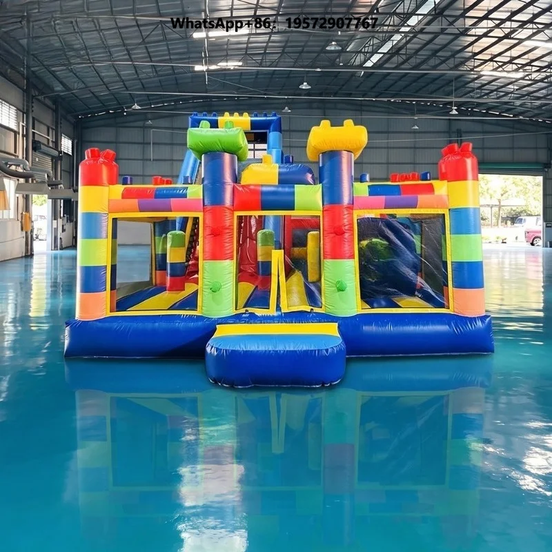 Inflatable Bounce House Combo With Slide Indoor Building Block Bounce Castle