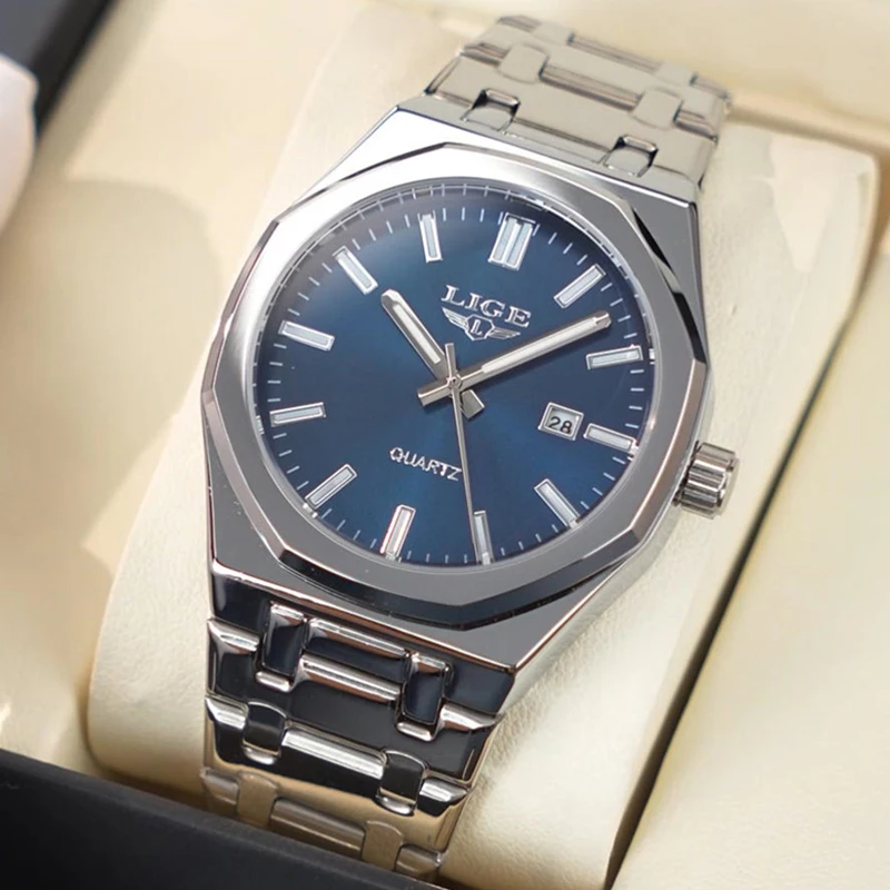 

LIGE 2025 лучшие роскошные мужские часы, модные деловые кварцевые наручные часы, водонепроницаемые часы со светящимся стальным ремешком, мужские часы Reloj Hombre