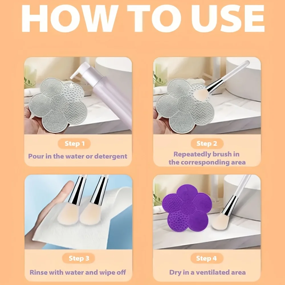 Tampon de nettoyage en forme de fleur en silicone |   Convient aux pinceaux de maquillage et aux outils de maquillage, avec ventouse pour nettoyer le maquillage de bouffées de poudre