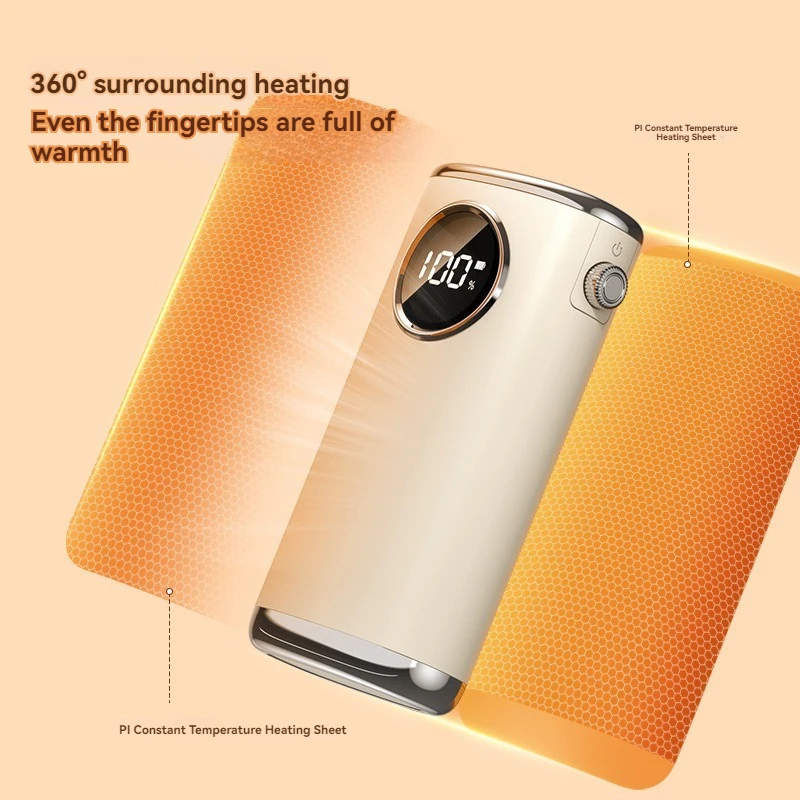 6000mAh four speed hand warmer power bank, 2-in-1 USB digital display, double-sided 360 degree heating explosion-proof charging,