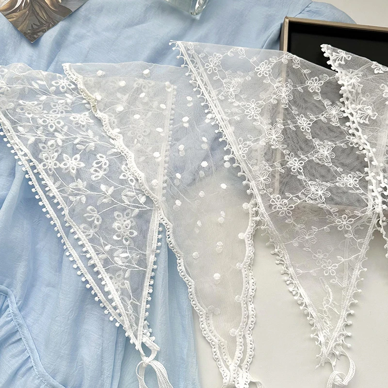 الأبيض المنسوجة الدانتيل الشعر عمامة يمكن ارتداؤها بطانية الحلو السيدات مثلث وشاح البوهيمي الدانتيل السفر عقال الديكور #4