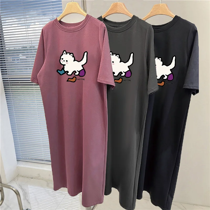 

Large Size T-shirt Dress with Short Sleeves Long Summer New Loose Korean Long Skirt Lazy Skirt Casual Skirt Trendy