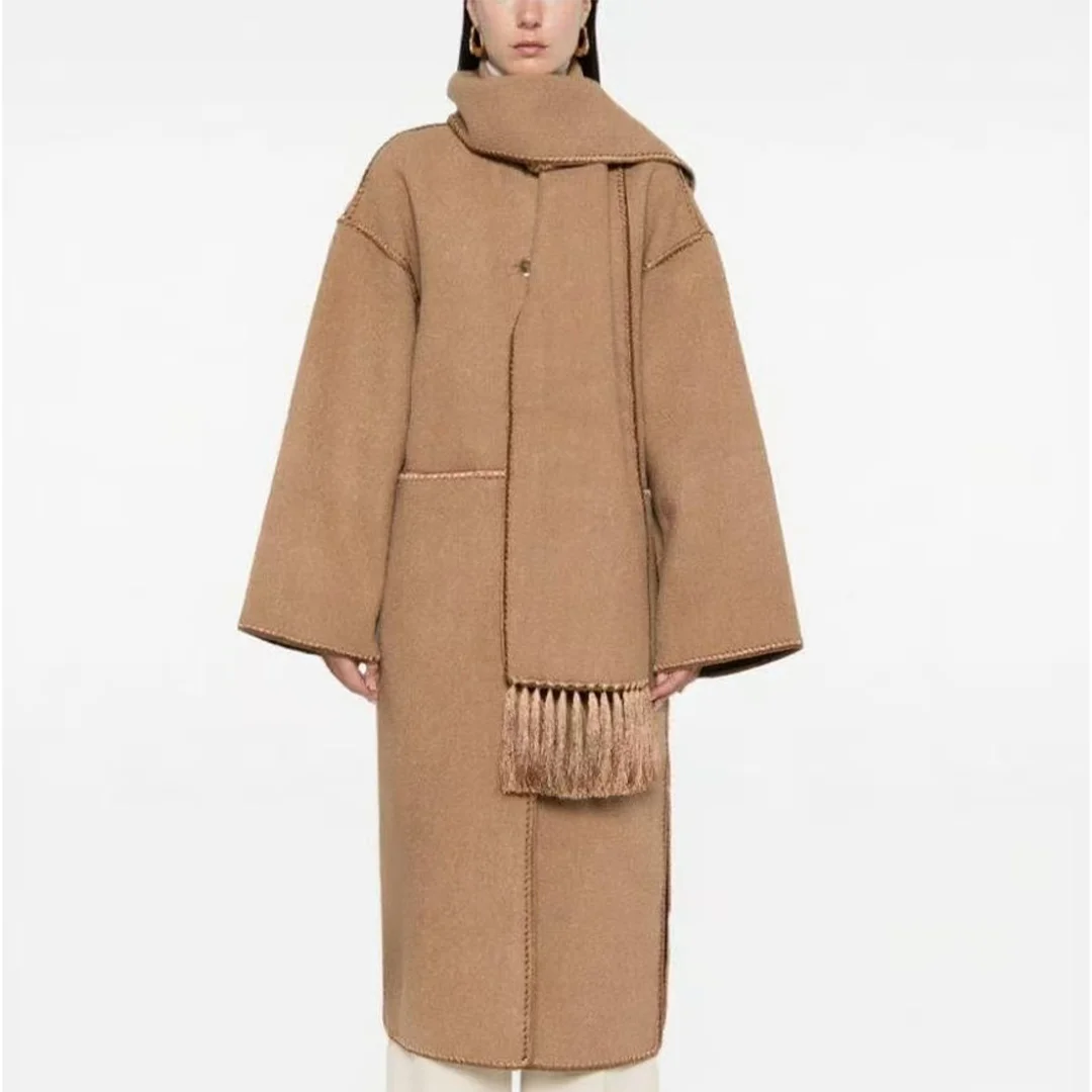 

Осень/зима, минималистичный шарф, интегрированное двустороннее шерстяное пальто свободного кроя для женщин