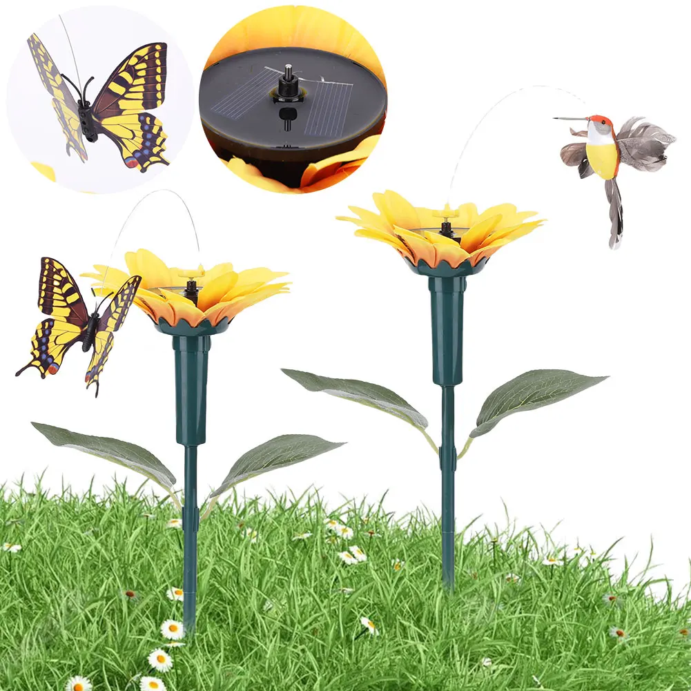 

Solar Sunflower Animal Stake Decor Outdoor Decorative Stake 40cm Lifelike Hummingbird Decor Waterproof for Yard Patio Pathway