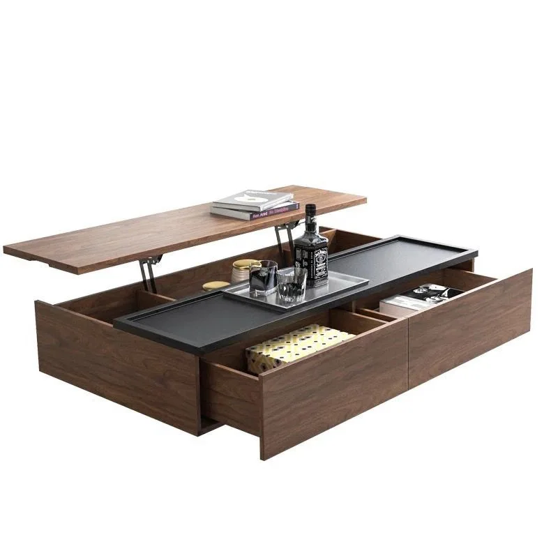Modern minimalist lift-up solid wood small apartment multifunctional storage table