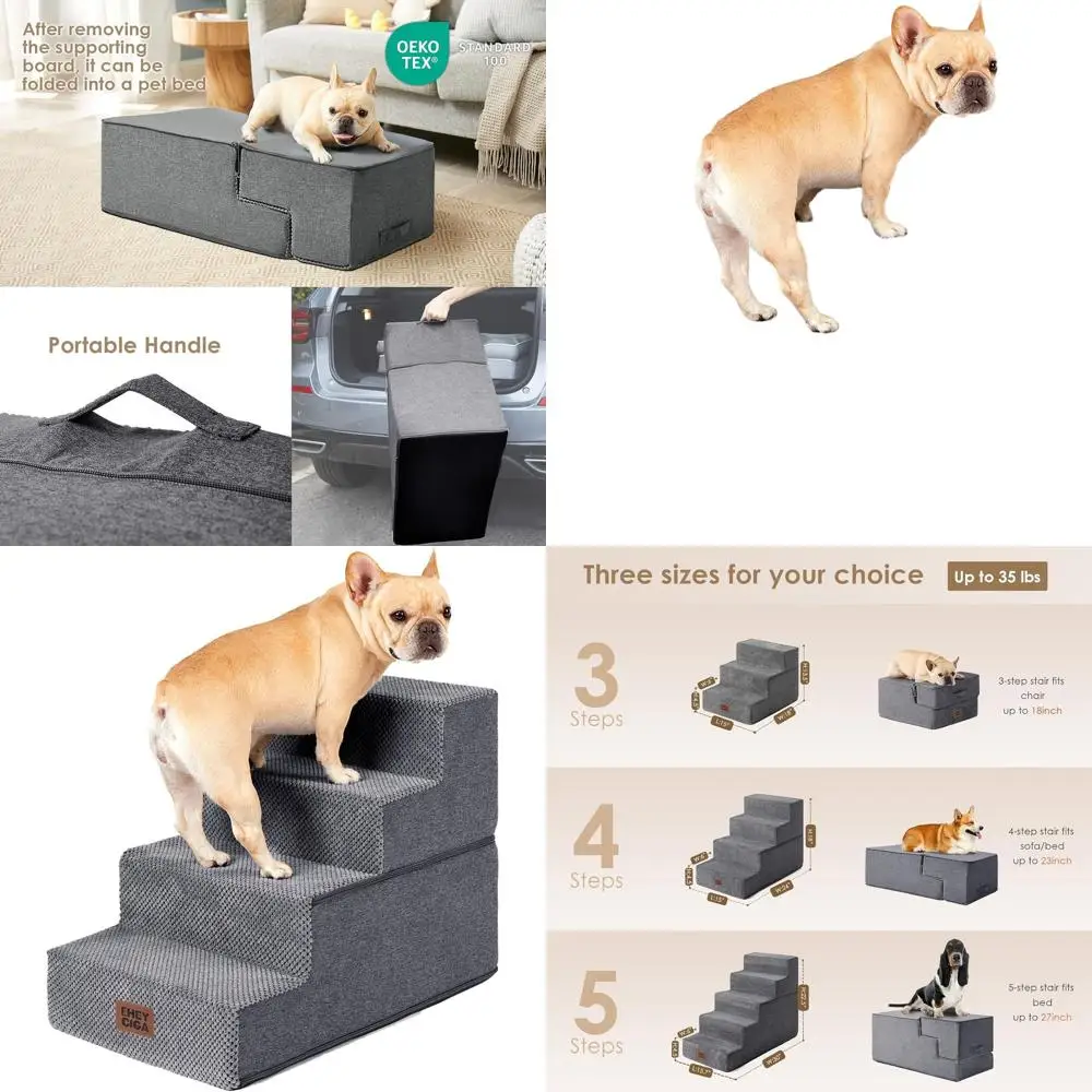 4-Step Non-Slip Pet Stairs for 18 High Beds, Suitable for Small Dogs and Cats, Grey