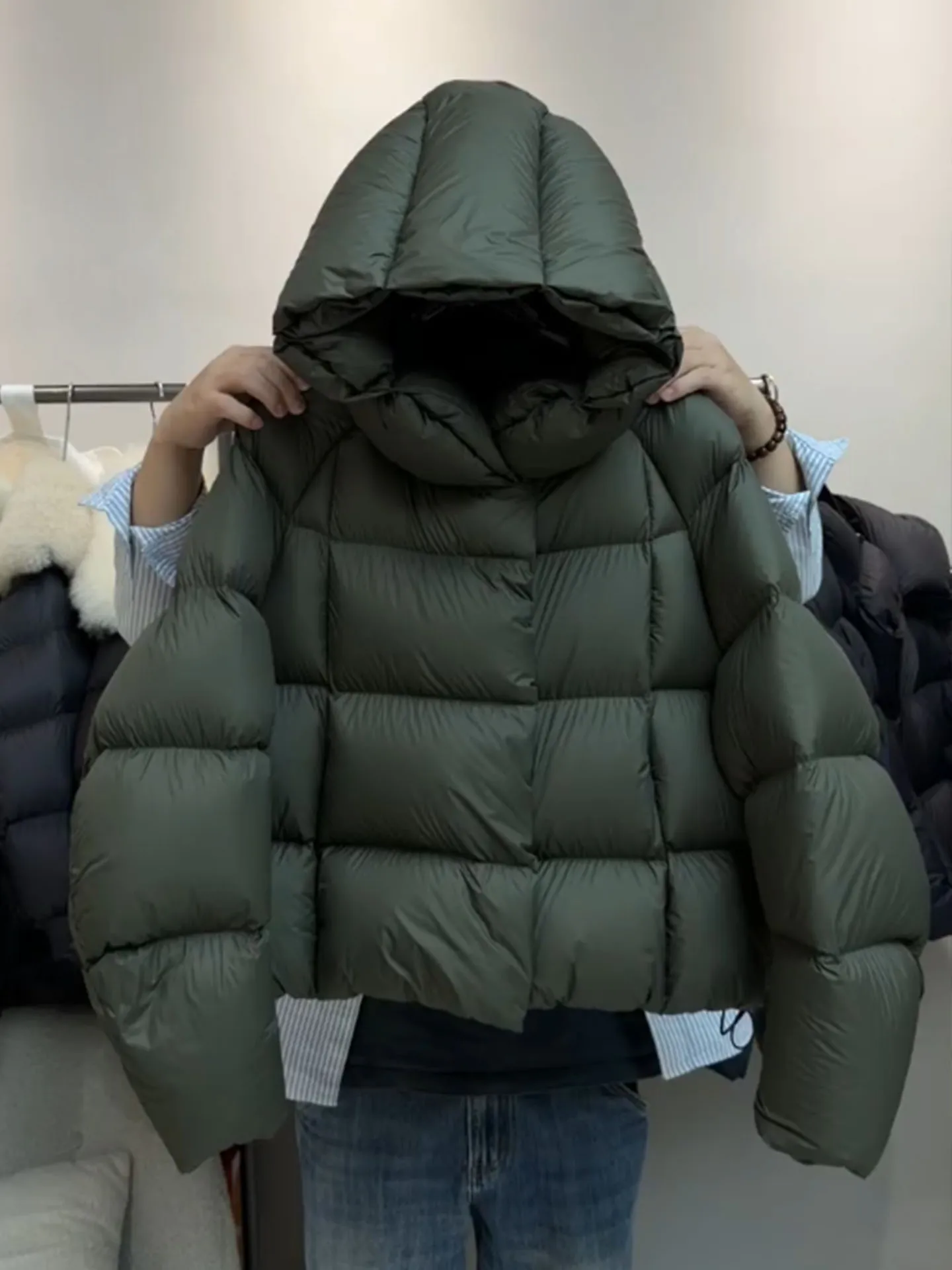 

Unique een ort Hooded Women's down Jaet 2025 Winter New Sle Cact Size Outerwear Warm Sli Commute Faion