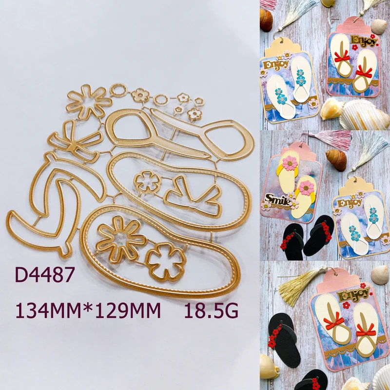 Summer Slipper Scissors Flower Metal Cutting Dies DIY Scrapbooking Tag Greeting Card Handmade Paper Craft Embossing Making Tool