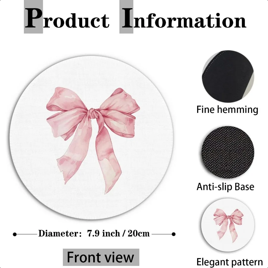 Cute  Bow Mouse Pad 7.9x7.9 Inch Preppy Girly Aesthetic Mouse Pads for Wirel Mouse Computers Laptop Desk Accories Pink Office p