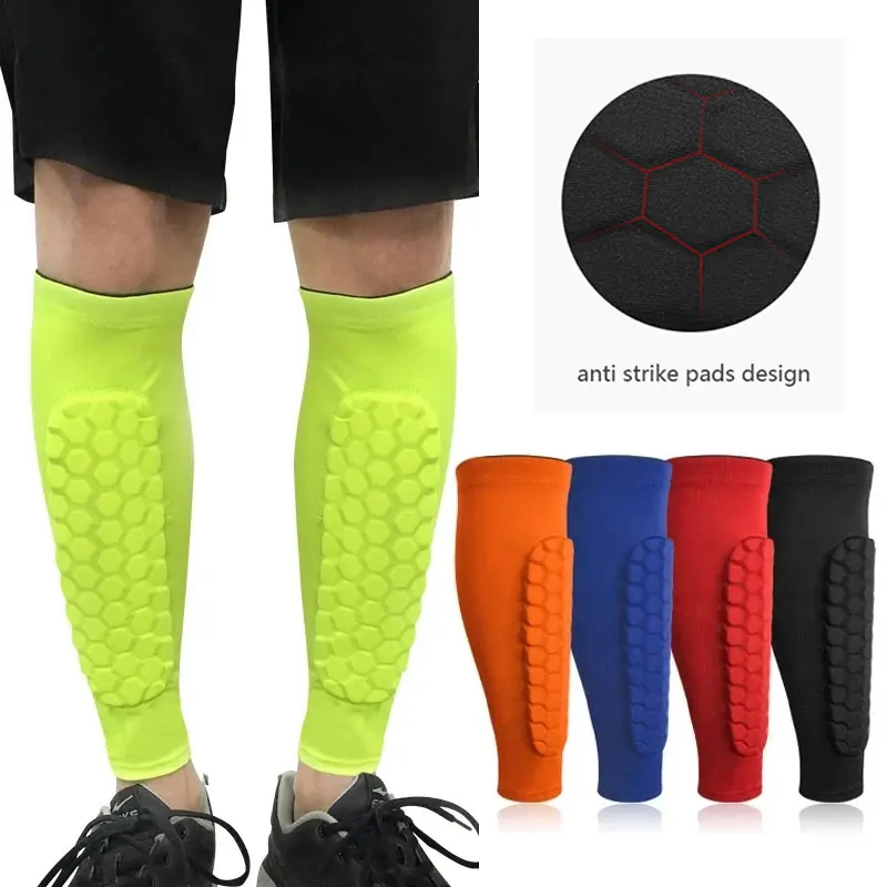 Espinilleras deportivas de fútbol, mangas de compresión para pantorrilla, Protector de espinilleras de fútbol en forma de panal, calcetines, mallas, protectores, almohadillas para hombres