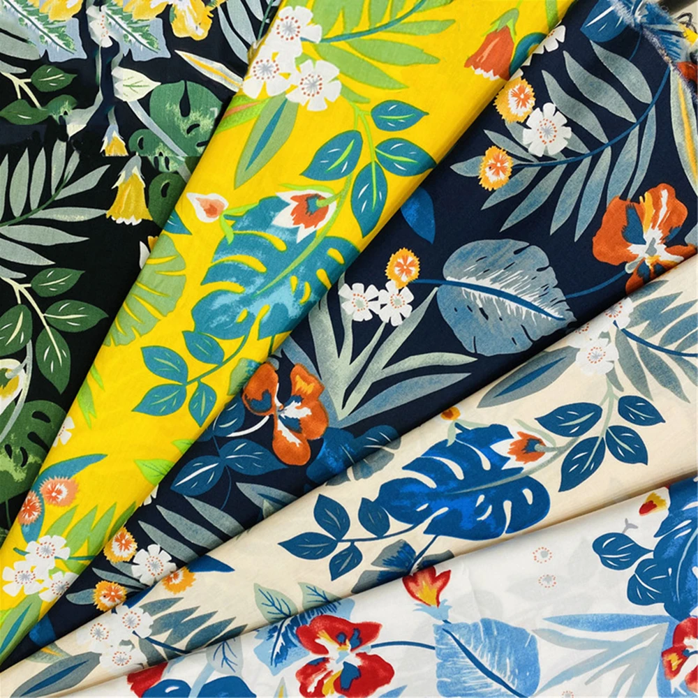 Hawaiian Style Cotton Fabric Cloth Plant Plain Print Breathable Fabrics DIY Dresses Clothing Sewing Supplies