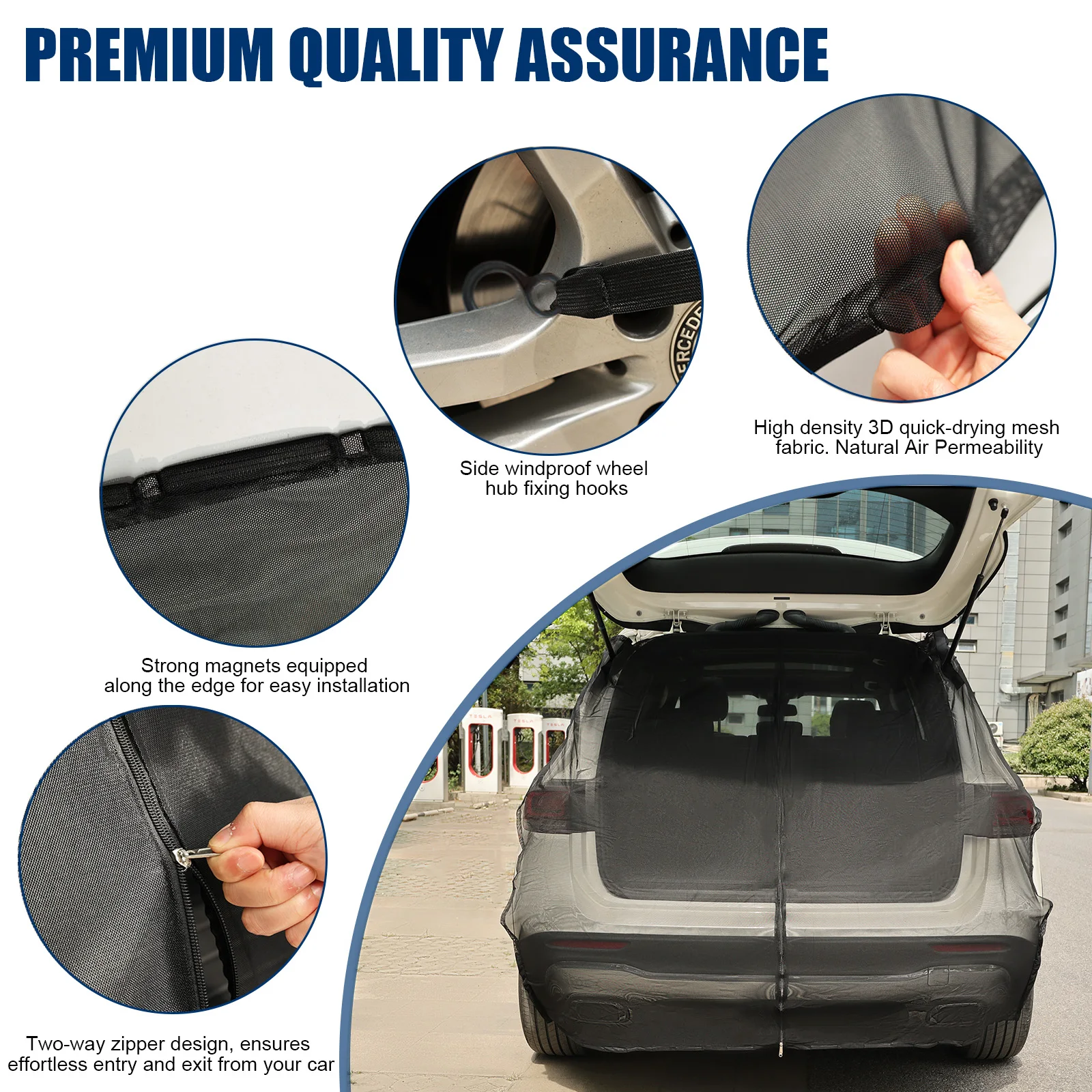 Car Tailgate Mesh Screen for SUV Camping 175x150cm Tailgate Mesh Screen with Magnetic Attachment Camping Mosquito Accessories