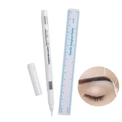 1pcs Eyebrow Tattoo Skin Marker Pen with Ruler Permanent Makeup White Medical Sterile Surgical Microblading Supplies