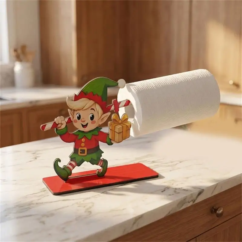 652F Christmas Paper Towel Holder Wooden Tabletop Accent Decoration for Counters