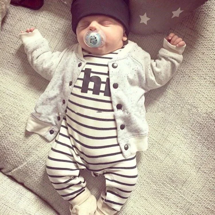 Baby Boy Romper Cotton Long Sleeve Jumpsuit Newborn Striped Print Baby Boy Clothes Infant