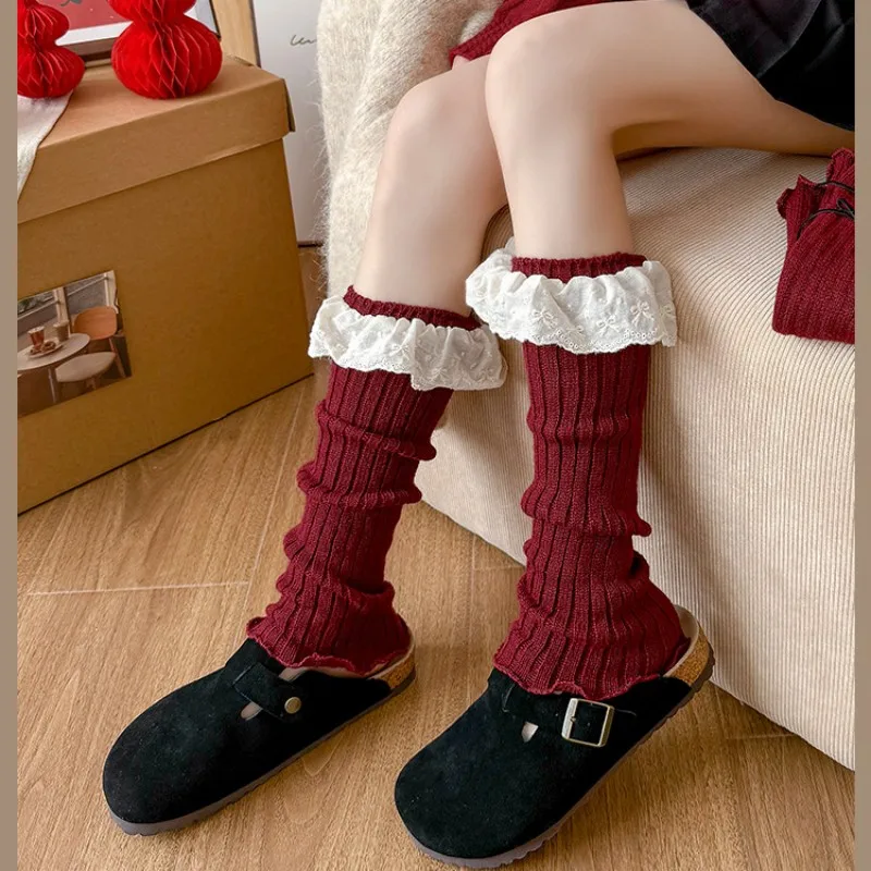Calentadores de piernas Lolita, calentadores de brazos cómodos, calentadores de piernas para mujer, calcetines rojos para uniformes Jk de Navidad de Año Nuevo