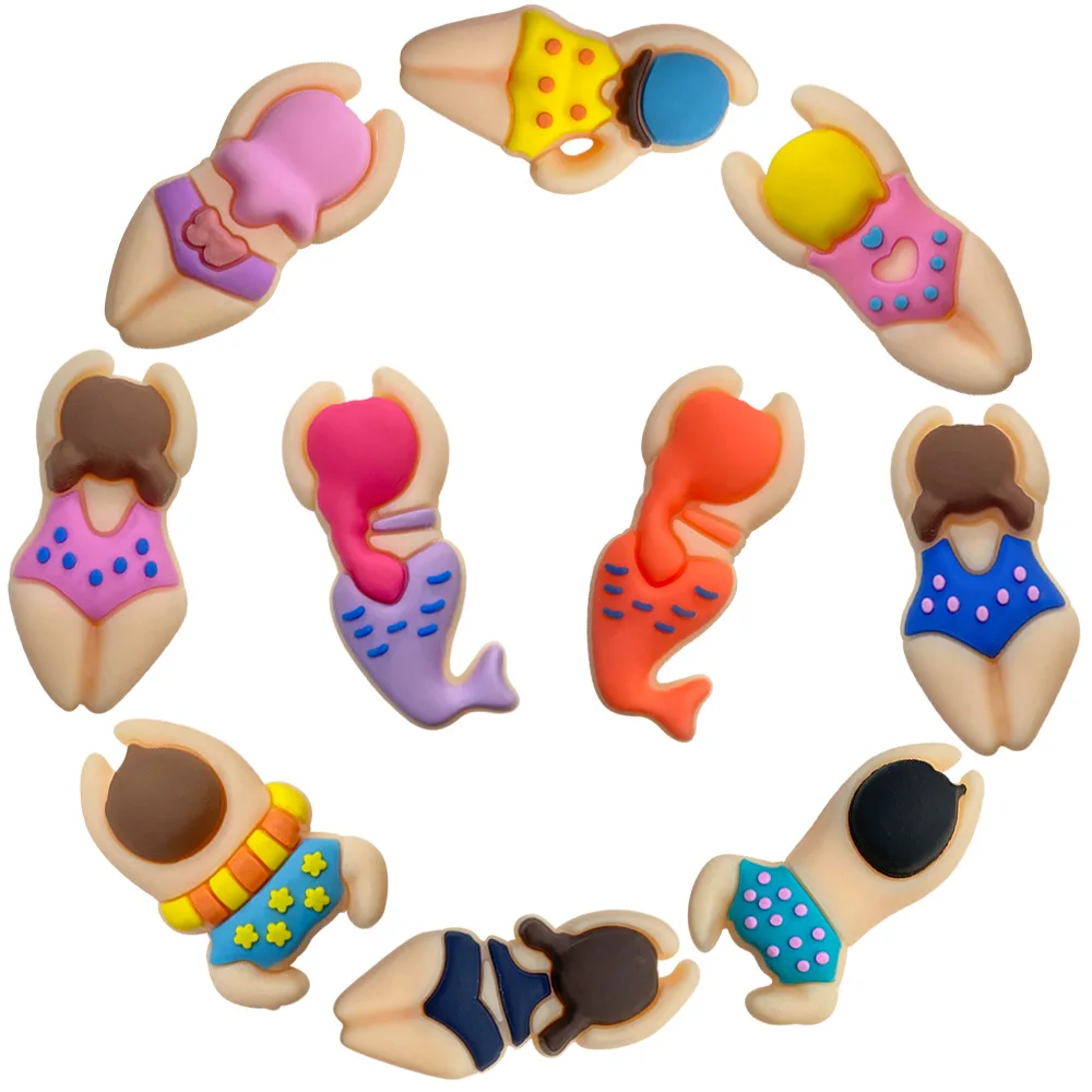 Cute Cartoon Swimsuit Girl Resin Charms Kawaii Beach Mermaid Swimwear for DIY Jewelry Making, Scrapbooking, Phone Case Decor
