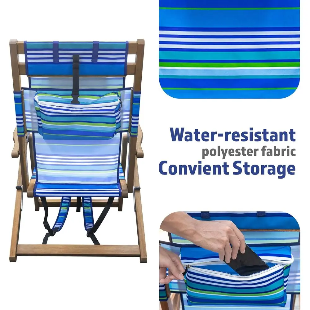 كرسي خارجي قابل للطي من خشب السنط مع 3 أوضاع، مقعد حبال، وسادة، جيب بسحاب، حزام حمل - سعة 225 رطلاً لـ #6