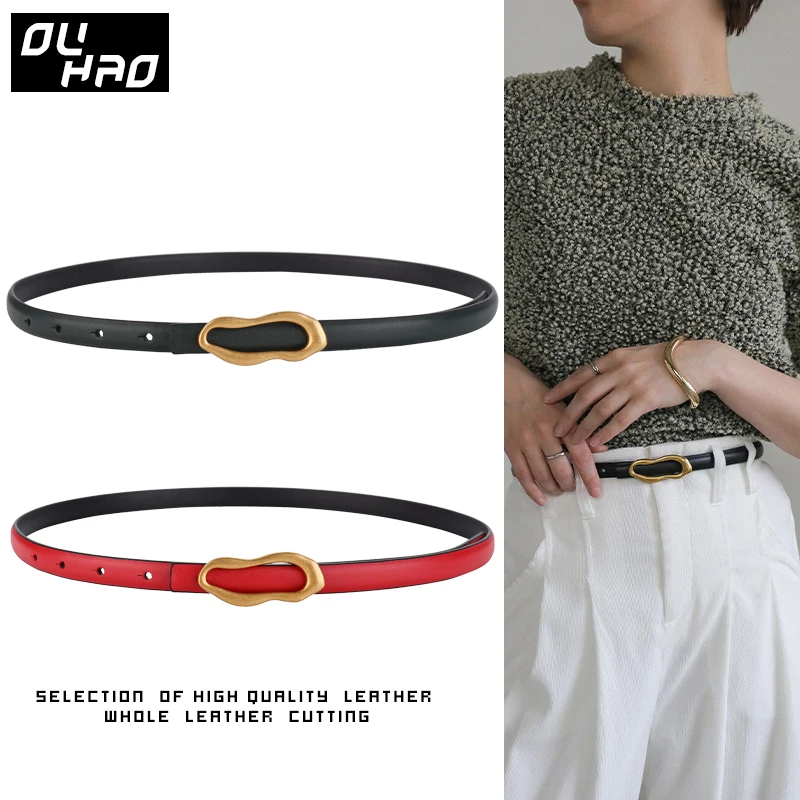 Fashion first layer cowhide slim women belt geometric irregular carriage buckle suitable for women belt pant adjust