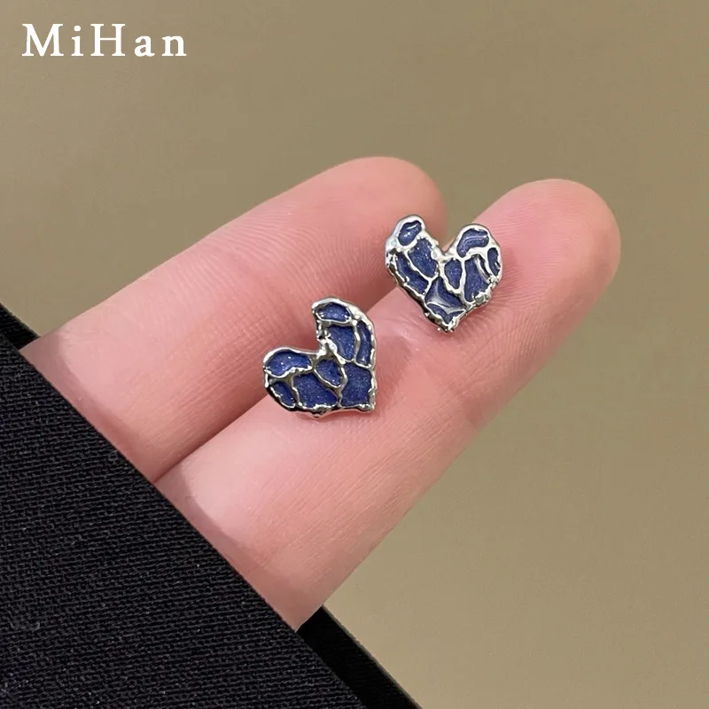 Mihan Modern Jewelry Blue Heart Earrings 925 Silver Needle Cool Sweet Korean Temperament Love Stud Earrings For Women Wholesale