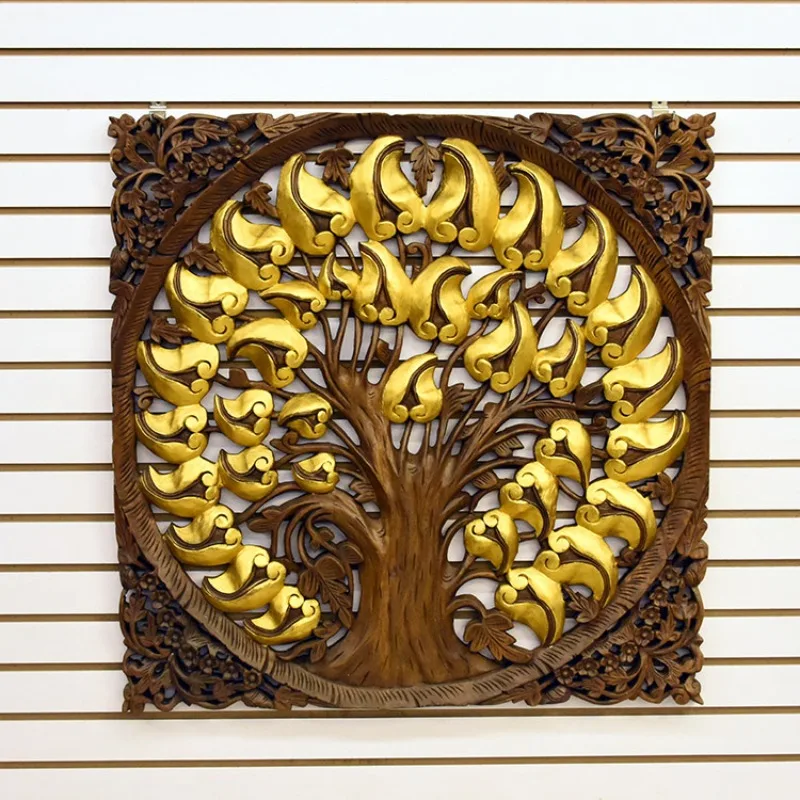 Teak Bodhi carved board solid wood entrance wall wall hanging