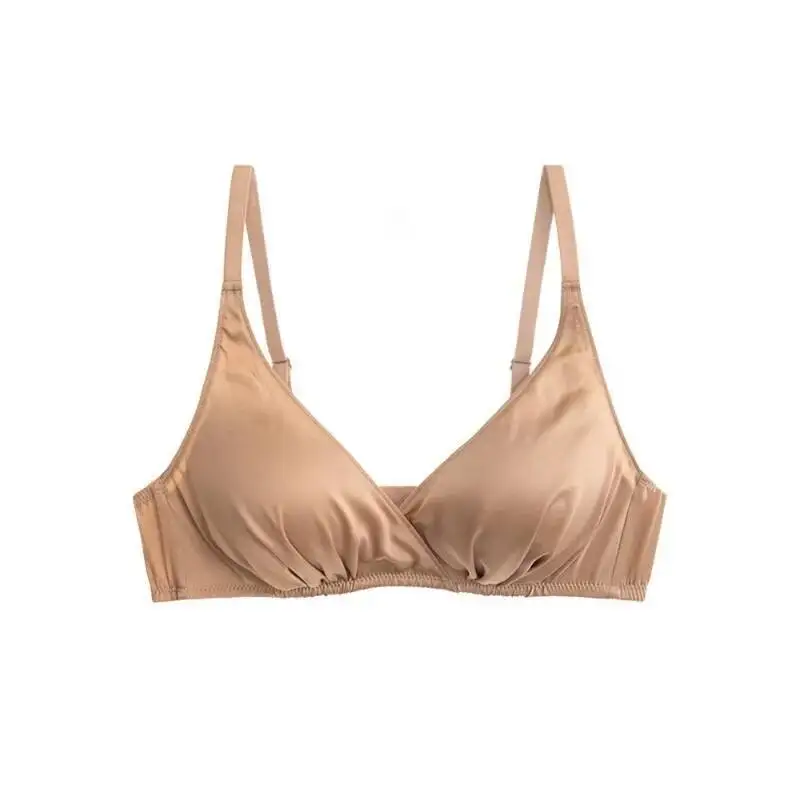 

Women Double Sided Silk Bras,Summer Wire Free, Smooth Satin 19mm Slik,Thin Mold Cup Underwear