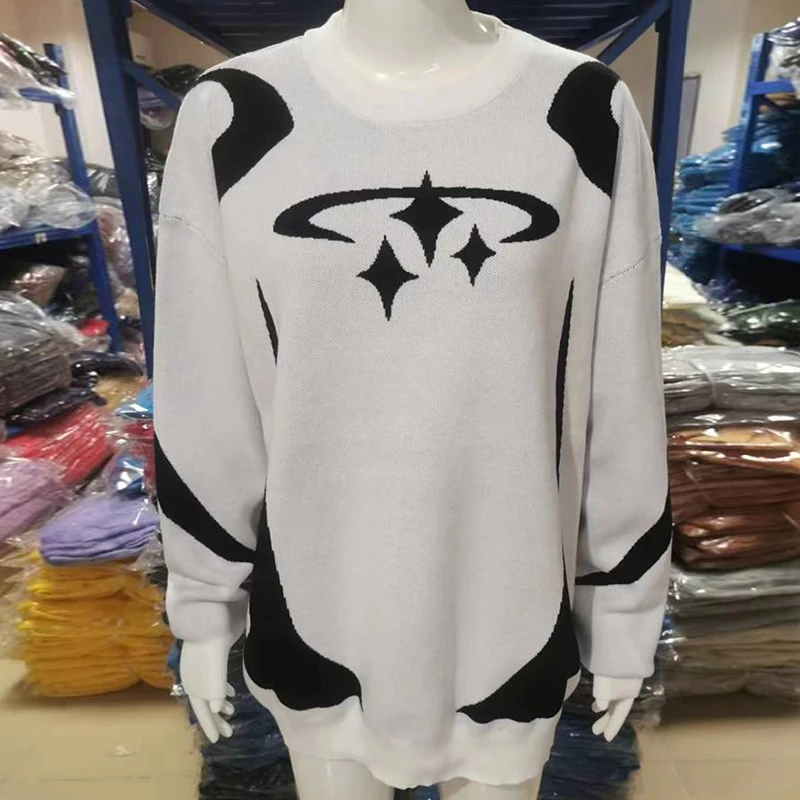Men's Vintage Knitwear Y2K Stars Graphic Sweaters Winter Harajuku Oversized Pullover Sweater Unisex Aesthetic Clothes For Teens
