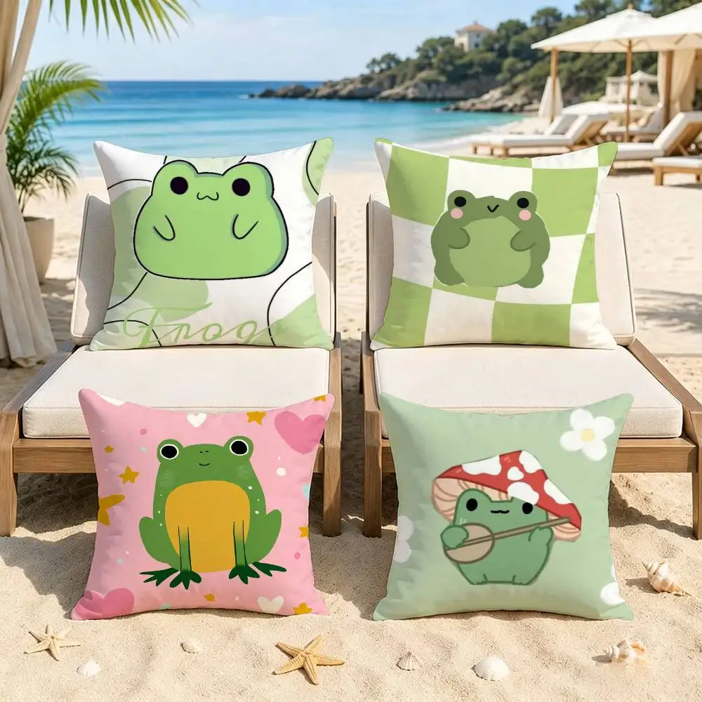 Funny Cute Green Frog  Trendy-style decorative throw pillow cover insert not included fauxembroidery design