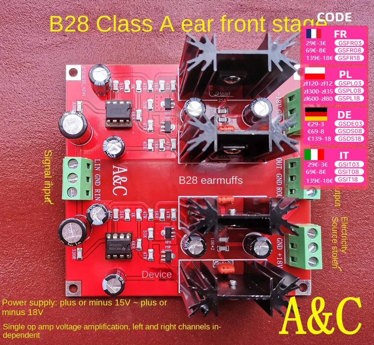 B28 fever level operational Amplifier push transistor Class A ear amplifier board HIFI front stage Board